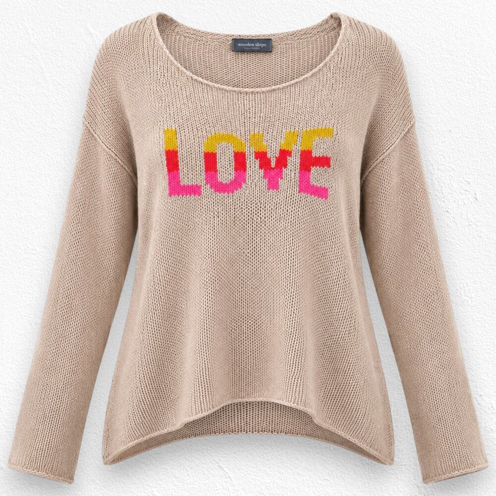 Wooden Ships LOVE Beige Cotton Knit Rainbow Letter Pullover Sweater Size S / M